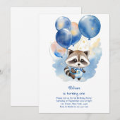 Raccoon eerste verjaardag uitnodiging (Voorkant / Achterkant)