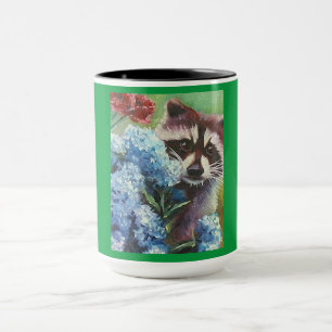 Raccoon en Blue Hydrangeas MOK