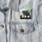 Raccoon en Cookie Jar Vierkante Button 5,1 Cm (In situ)