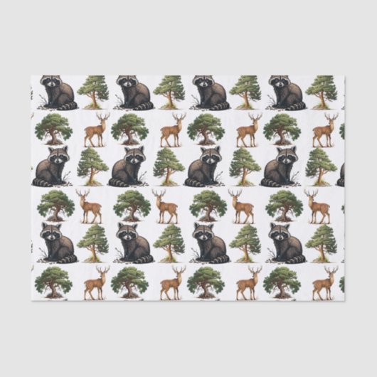 Raccoon en Deer Woodland Tissuepapier (Voorkant)