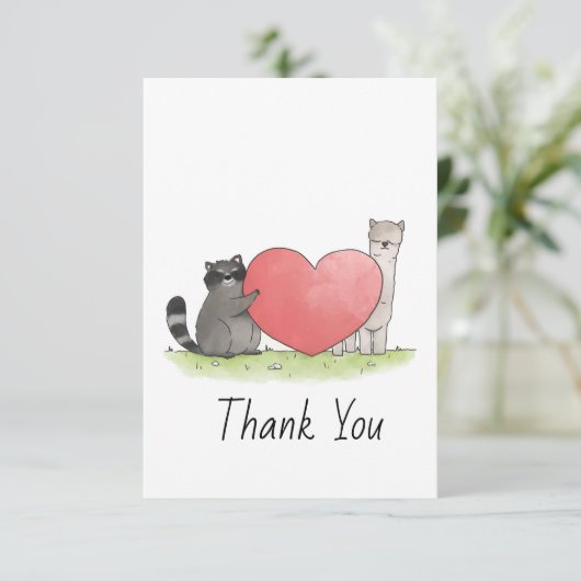 Raccoon en Llama Bedankkaart (Staand voorkant)