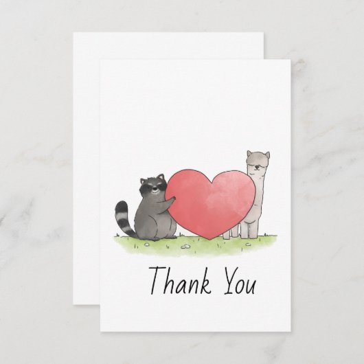 Raccoon en Llama Bedankkaart (Voorkant / Achterkant)