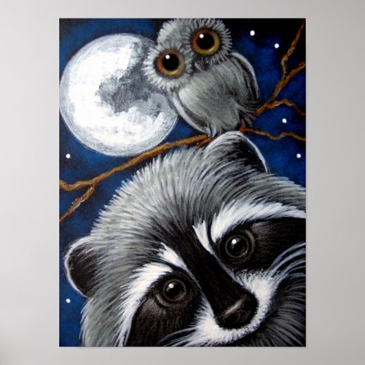 RACCOON EN OWL BIJ Poster NACHT (Voorkant)