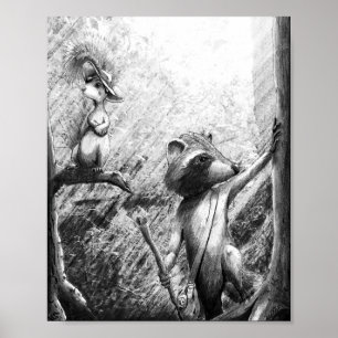 Raccoon en Squirrel Hiking Art (het pad) Poster