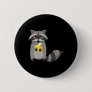 Raccoon eten banaan fruit kijken schattig ronde button 5,7 cm