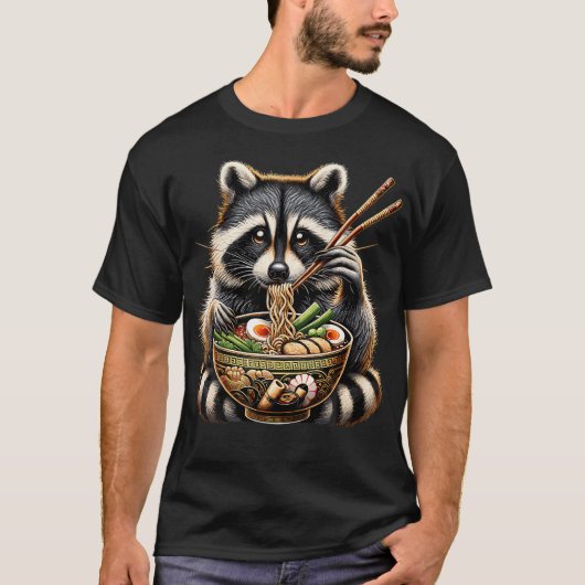 Raccoon Eten Japanse Noedels Kawaii Ramen Bowl T-shirt (Voorkant)