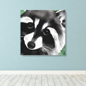 Raccoon Face Portrait Canvas Afdruk (Insitu (Houten vloer))