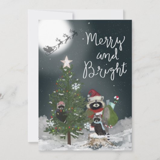 Raccoon Familie Kerstmis Feestdagenkaart (Voorkant)