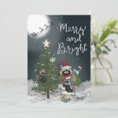 Raccoon Familie Kerstmis Feestdagenkaart (Staand voorkant)