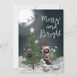 Raccoon Familie Kerstmis Feestdagenkaart