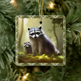Raccoon Familie Wildlife Portret Aangepast Keramisch Ornament