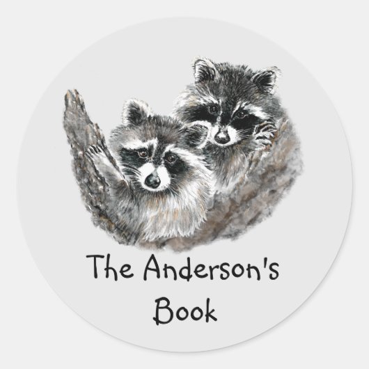 Raccoon Family Book Bord aan te passen Ronde Sticker (Voorkant)