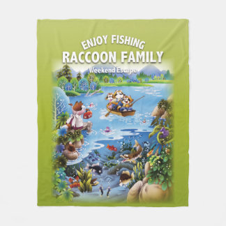RACCOON FAMILY Enjoy Fishing  Fleece Deken