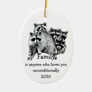 Raccoon Family Friends Love Quote Keramisch Ornament