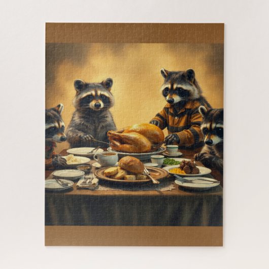 Raccoon Family Thanksgiving Legpuzzel (Verticaal)