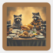 Raccoon Family Thanksgiving Vierkante Sticker (Voorkant)