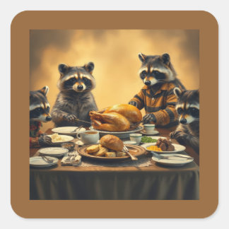 Raccoon Family Thanksgiving Vierkante Sticker