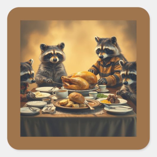 Raccoon Family Thanksgiving Vierkante Sticker (Voorkant)