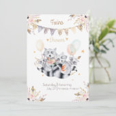 Raccoon Family Twins Boho Baby shower Kaart (Staand voorkant)
