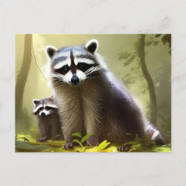 Raccoon Family Wildlife Portret Briefkaart
