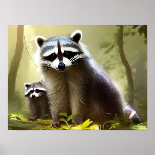Raccoon Family Wildlife Portret Poster (Voorkant)
