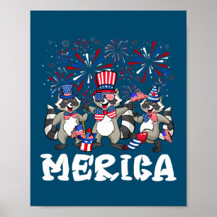 Raccoon Fireworks Sunglazen Pet Merica Funny 4th Poster
