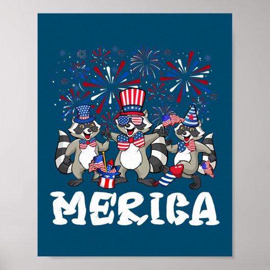 Raccoon Fireworks Sunglazen Pet Merica Funny 4th Poster (Voorkant)