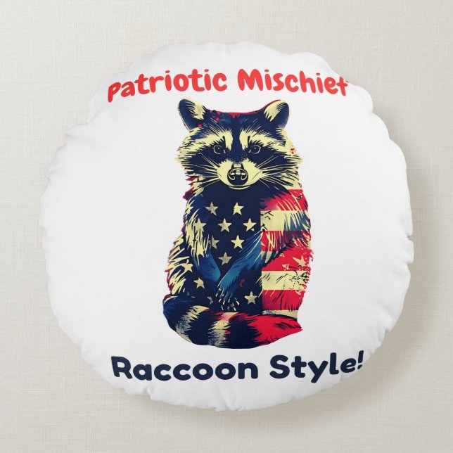 Raccoon Flag America Rond Kussen (Voorkant)