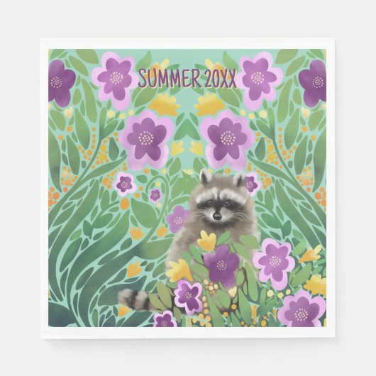 Raccoon Floral Summer Servet (Voorkant)