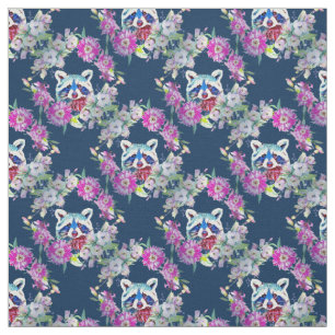 Raccoon Floral Woodland Stof