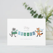 Raccoon Fox Forest Friends Blue Baby shower Bedankkaart (Staand voorkant)