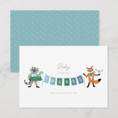 Raccoon Fox Forest Friends Blue Baby shower Bedankkaart (Voorkant / Achterkant)