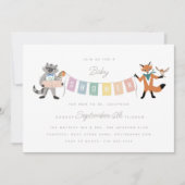 Raccoon Fox Forest Friends Neutral Baby shower Kaart (Voorkant)