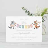Raccoon Fox Forest Friends Neutral Baby shower Kaart (Staand voorkant)