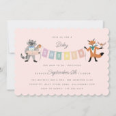 Raccoon Fox Forest Friends Neutral Baby shower Kaart (Voorkant)