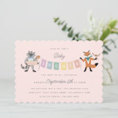 Raccoon Fox Forest Friends Neutral Baby shower Kaart (Staand voorkant)