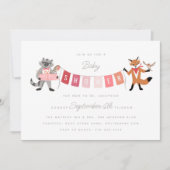 Raccoon Fox Forest Friends roze Baby shower Kaart (Voorkant)