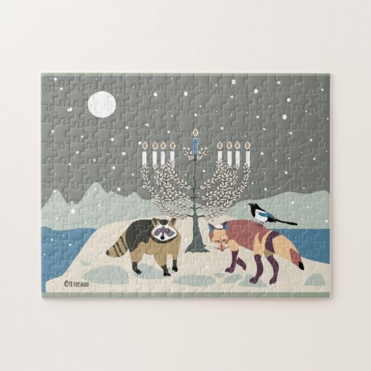 Raccoon.Fox.Magpie bij Mt. Desert Hanukkah Legpuzzel (Horizontaal)
