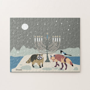 Raccoon.Fox.Magpie Hanukkah 11x14 Puzzle Legpuzzel