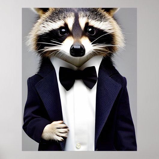 Raccoon Gentleman in een pak wandkunst Poster (Voorkant)