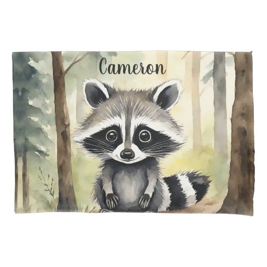 Raccoon gepersonaliseerd bos kussensloop (Voorkant)