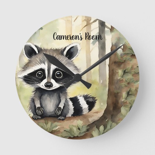 Raccoon gepersonaliseerd bos ronde klok (Voorkant)