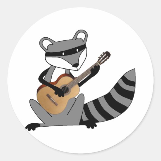 Raccoon Gitaar spelen Ronde Sticker (Voorkant)
