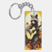 Raccoon Guitar Serenade in Zonnebloemen Sleutelhanger (Voorkant Links)