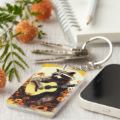 Raccoon Guitar Serenade in Zonnebloemen Sleutelhanger (Voorkant Rechts)