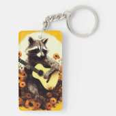 Raccoon Guitar Serenade in Zonnebloemen Sleutelhanger (achterkant)