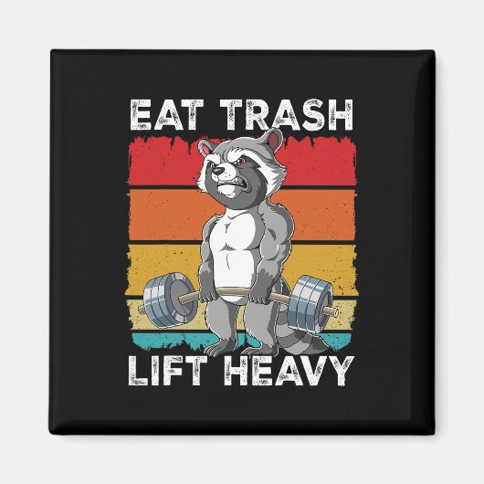 Raccoon Gym Gewichtstraining Eet Trash Lift Zwaar  Magneet (Voorkant)