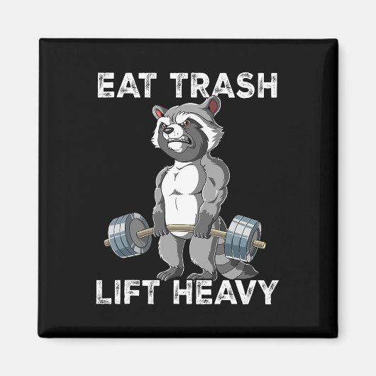 Raccoon Gym Gewichtstraining Eet Trash Lift Zwaar Magneet (Voorkant)