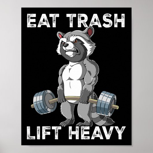 Raccoon Gym Gewichtstraining Eet Trash Lift Zwaar Poster (Voorkant)