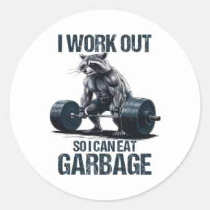 Raccoon Gym Weegtraining ik werk uit om te kunnen Ronde Sticker